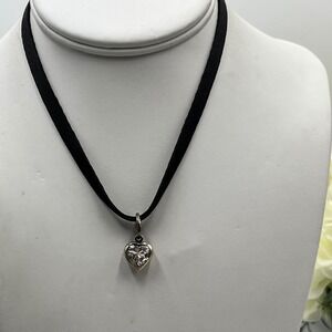 AGATHA PARIS Sterling 925 Vermeil Crystal Heart Pendant Black‎ Choker Necklace